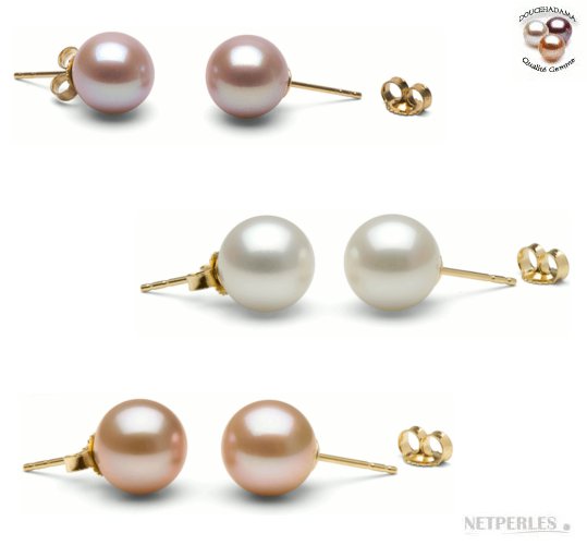 TRIS: 3 Paia di Orecchini Oro 14k perle DOLCEHADAMA 8-9 mm, 3 colori