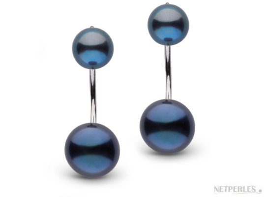 Boucles d'oreilles Twist avec deux perles d'eau douce noires