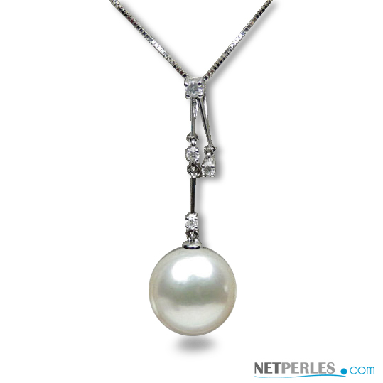 Pendentif Or gris et diamants avec Perle d'Australie blanche