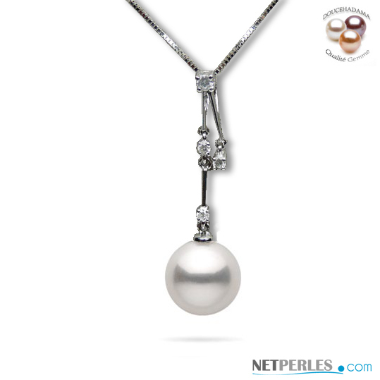 Pendentif Valentina en Or Gris 18k avec perle de culture d'eau douce DOUCEHADAMA