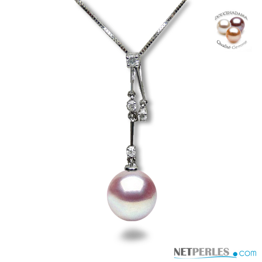 Pendentif Valentina en Or Gris 18k avec perle de culture d'eau douce Lavande DOUCEHADAMA