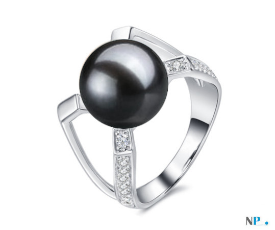 Bague en Argent 925 avec perle de culture d'Eau Douce AAA noire