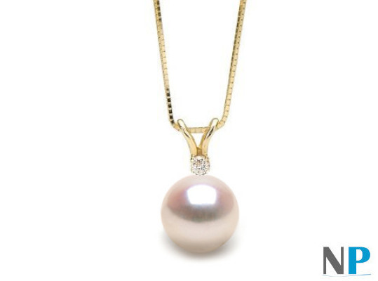 Pendente Oro Giallo 18k diamante e perla Akoya qualità AAA