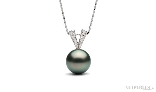 Pendentif en or 14k avec diamants et Perle de Tahiti 