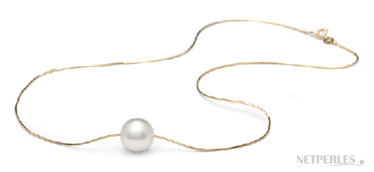 perle de culture d'australie blanche sur chaine or jaune