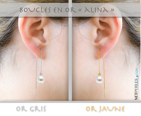 Presentation de ces boucles chaines et perle blanches d'eau douce