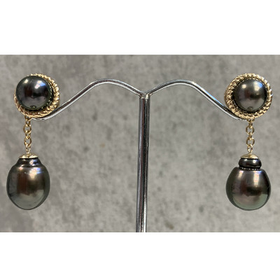 Boucles d'Oreilles Joaillerie Pendantes Perles de Tahiti 8-9 mm