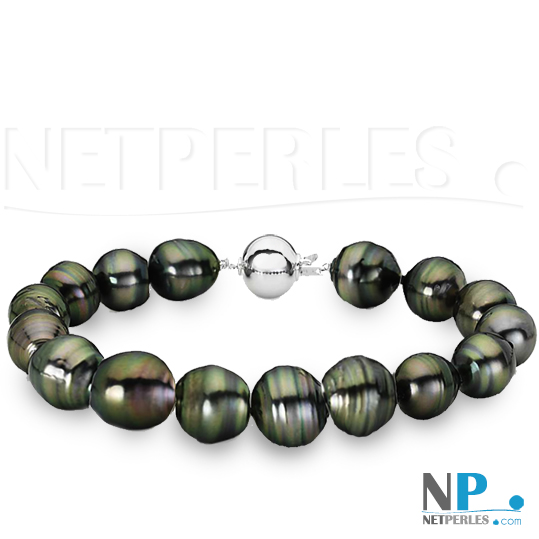 Bracelet Perles De Tahiti Baroques – Perles Noires Irisées – Monture Argent – Strass – Occasion