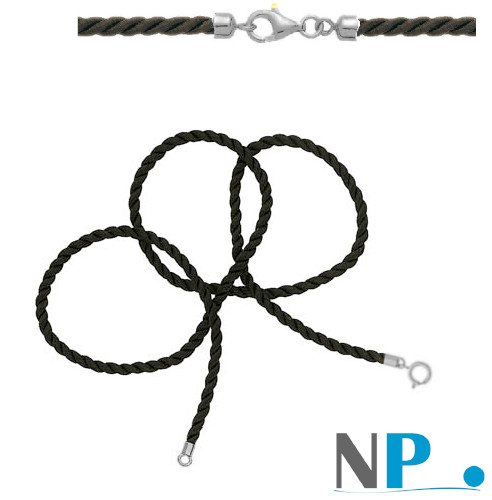cordon de soie pour pendentif avec fermoir en argent