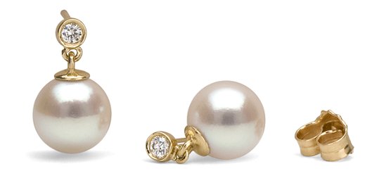 Boucles d'oreilles Diamantis avec diamants et perles de culture d'eau douce
