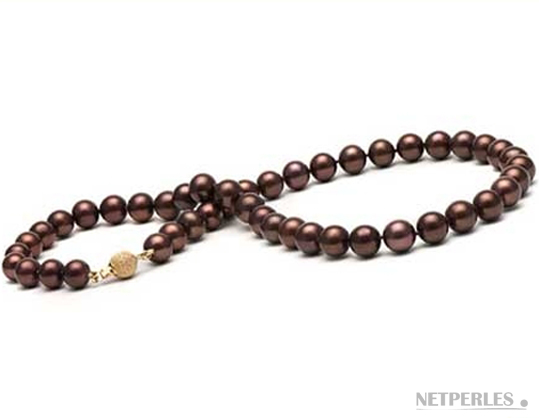 Collier de perles de culture d'Eau Douce Chocolat qualité AAA 45 cm diamètre 9,0 mm