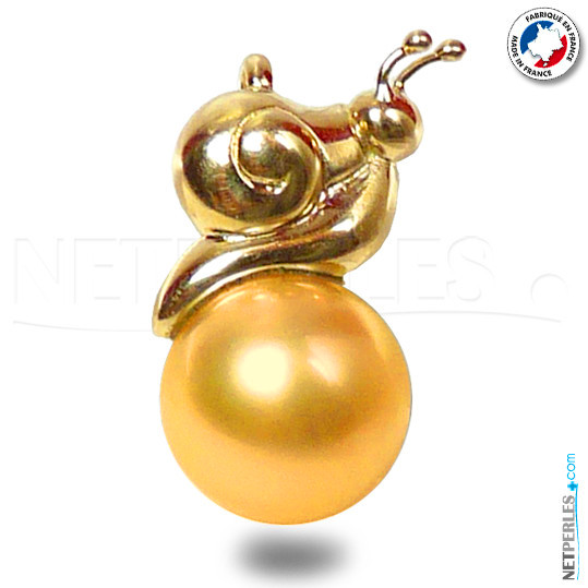 Pendentif en Or 18 carats - Escargot - Perle dorée des Philippines