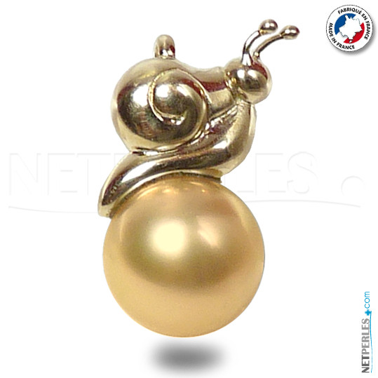 Pendentif en Or 18 carats - Escargot - Perle des Philippines dorée