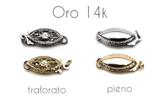 fermaglio in oro 14k traforato o pieno per collana di perle