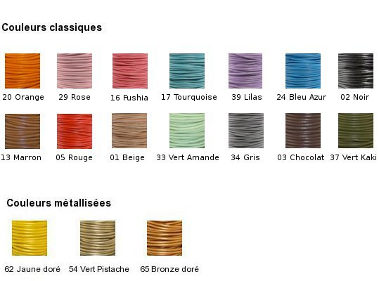 Couleurs disponibles pour lien de cuir