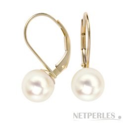Boucles d'Oreilles de Perles Blanches d' Eau Douce DOUCEHADAMA 9-10 mm or jaune 14k