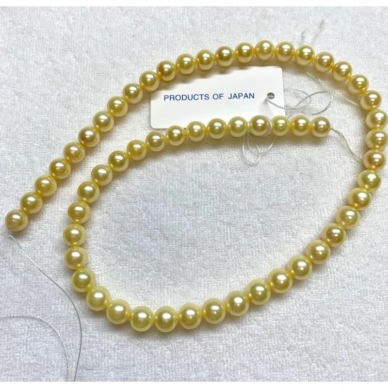 Collier 40 cm perles de culture Akoya Champagne doré 7-7,5 mm AAA
