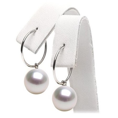 Boucles d'Oreilles Créoles Argent 925 Perles d'Australie Blanches AAA