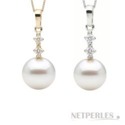 Pendentif Or 14k et Diamants avec perle d'Akoya Blanche 9-9,5 mm AAA