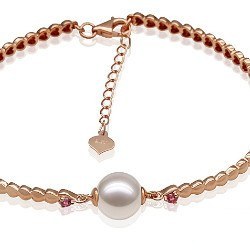 Bracelet en Or 9k tourmalines rouges perle d'Akoya 8,5-9 mm AA+ ou AAA