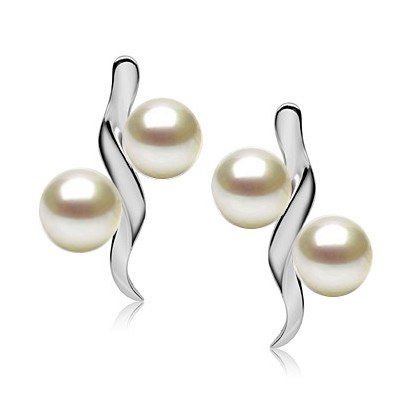 Boucles d`Oreilles Perle de Culture d`Eau Douce Argent Massive 925 Blanc TZ2 B05
