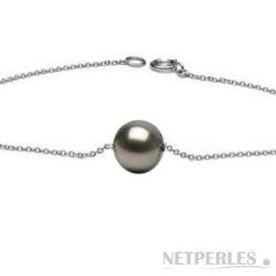Bracelet de cheville 24 cm Chaîne Argent et perle de Tahiti