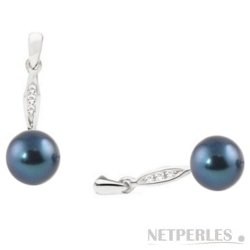 Boucles d'Oreilles en Argent diamants Perles d'Akoya Noires AAA