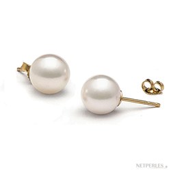 Boucles d'Oreilles Or 18k perles de culture d'Akoya blanches 8,5 à 9 mm