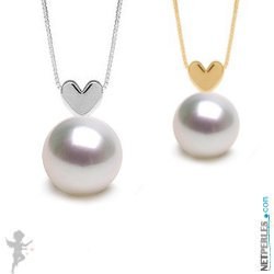 Pendentif coeur Or 14 carats avec Perle blanche d'Australie AAA