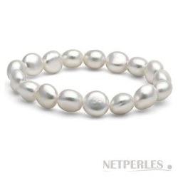 Bracelet de Perles Baroques d'eau douce 9,5-10,5 mm blanches