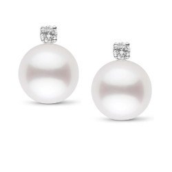 Paire de boucles d'Oreilles de perles d'Akoya HANADAMA blanches et diamants