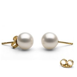 Boucles d'Oreilles or 14k perles d'eau douce blanches 8 à 9 mm AAA (rondes)