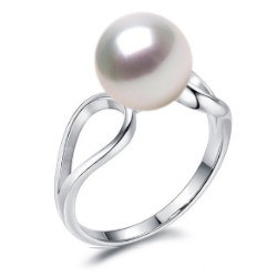 Bague en Or Gris 9k avec perle d'Akoya 8-8,5 mm AAA Taille 54