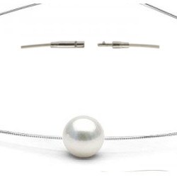 Câble 45 cm, Ø 1,5 mm, 7,20g, en argent 925 traversant une Perle d'Akoya Blanche 9-9,5 mm AAA