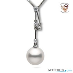 Pendentif Valentina Or 18k et Diamants, Perle blanche d'eau douce DOUCEHADAMA