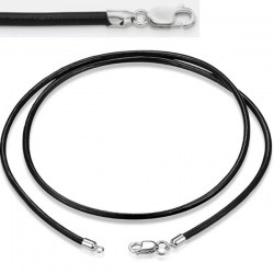 Cordon de cuir noir Ø 2 mm pour pendentif, 50 cm , fermoir Argent 925