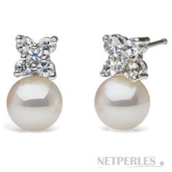 Boucles d'Oreilles en Or 18k Diamants et Perles d'Eau Douce DOUCEHADAMA