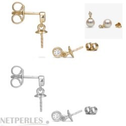 Paire de clous pour Boucles d'oreilles de perles en Or 18k et 0,04ct diamants