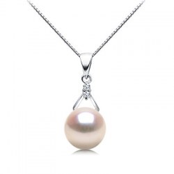 Pendentif Or 9k, Perle d'Akoya blanche AAA diamants