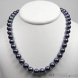 Collier 45 cm de perles de culture d'eau douce noires 9 à 10 mm