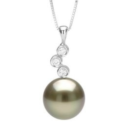 Pendentif Or et diamants et perle noire de Tahiti 9-10 mm AAA