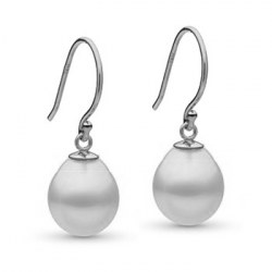 Boucles d'oreilles Or 18k avec Perles gouttes Blanches d'Australie 10-11 mm AA+/AAA