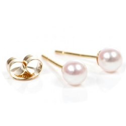 Boucles d'Oreilles Or 14k de perles de culture d'Akoya blanches 3,5-4 mm AAA