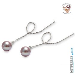 Boucles d'oreilles en Or 18k avec perles d'Eau Douce qualité Doucehadama Lavandes