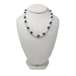 Collier de perles d'Eau Douce 6-7 mm et pierres naturelles semi-précieuses Lapis-Lazuli