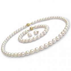 Parure 3 bijoux de perles Akoya 7,0 à 7,5 mm 45/18 cm