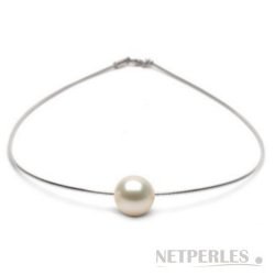 Perle d'Akoya Blanche sur câble fin 0,55 mm en Or 18 carats