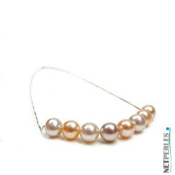 Collier Or Jaune 14k avec 8 perles d'Eau Douce 8-9 mm AAA multicolores coloris pastel 