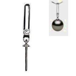 Bélière en Or gris 14k avec diamant pour perle de culture semi percée