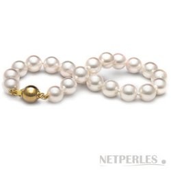 Bracelet 18 cm de perles Akoya 7,5 à 8 mm AAA orient ivoire or 14k